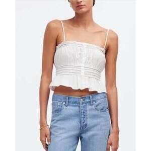 Madewell White Smocked Poplin Tank Top Sz XL